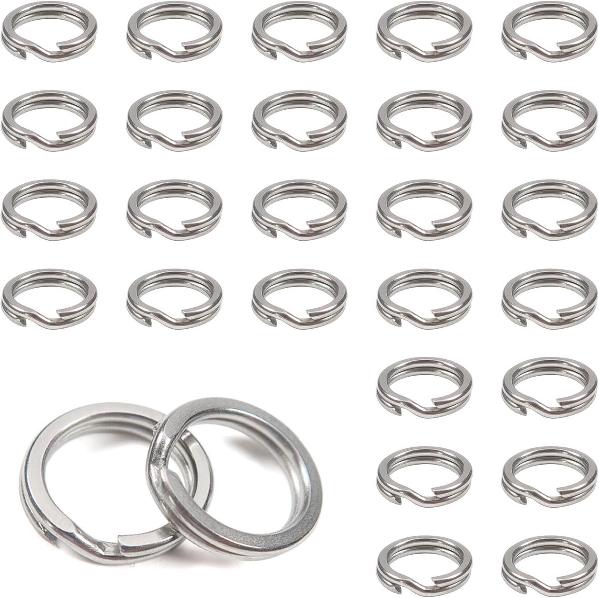 100 Stuks Sleutelhangers Splitringen Dubbele Lussen Ronde RVS Open Buigringen 8mm voor DIY Sieraden, Kettingen en Vissen