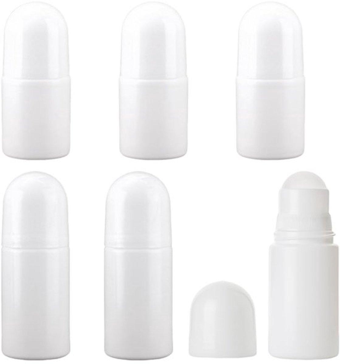 Verpakking van 6 Lege Roll-on Flessen, 30, 50 ml, Navulbare Flessen, Roll-on, Lege Fles, Lege Plastic Ballen, Navulbaar, voor Deodorant, Wit
