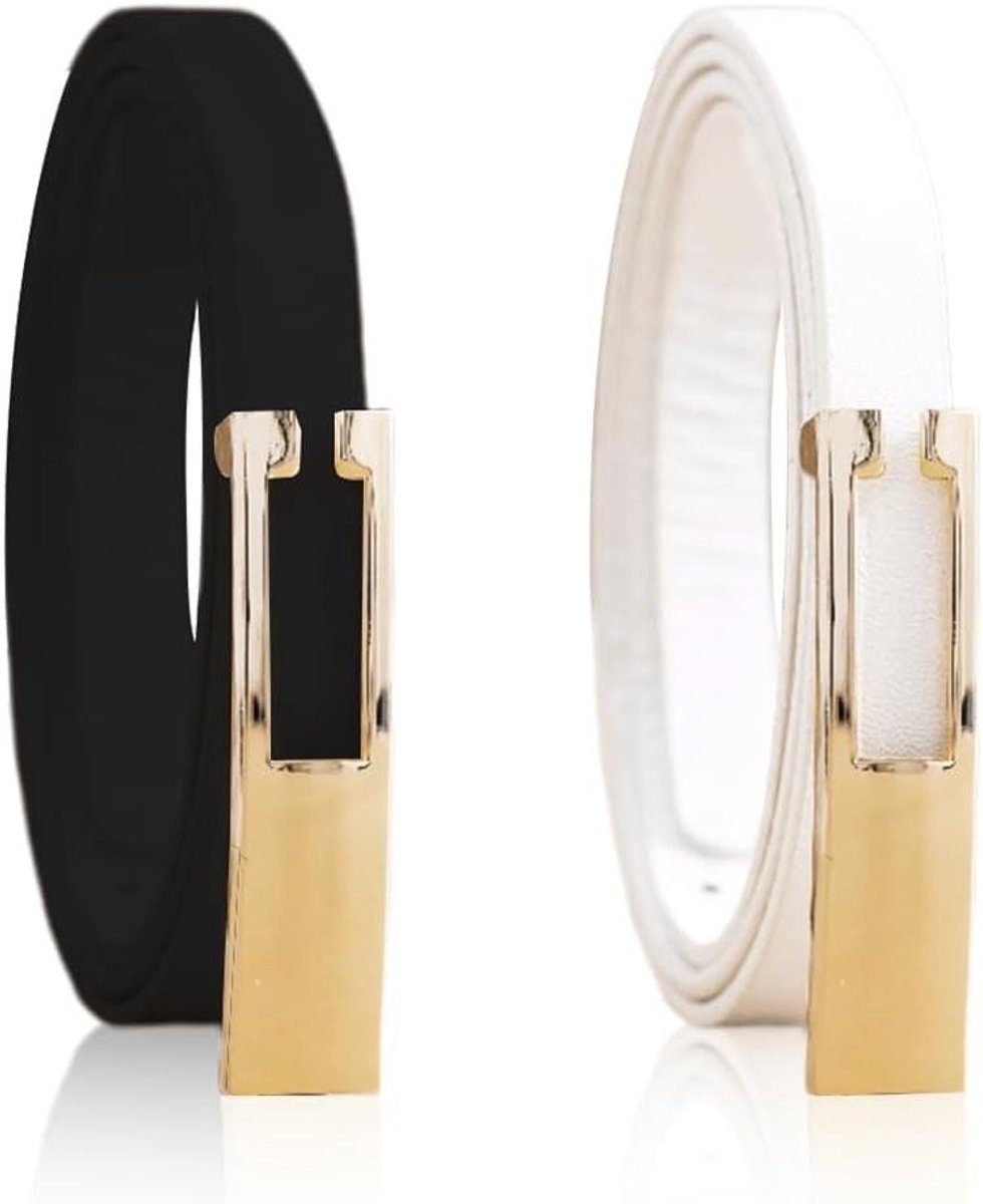 2 stuks dunne PU-lederen damesriemen voor jurken - retro klassieke stijl - beige - maat L