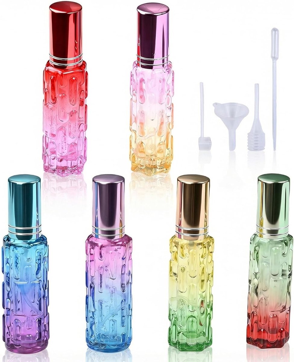 Set van 6 Refillable Reiskosmetica Flesjes met Leckvrije Dispenser, 10 ml, Perfect voor Parfum en Geur