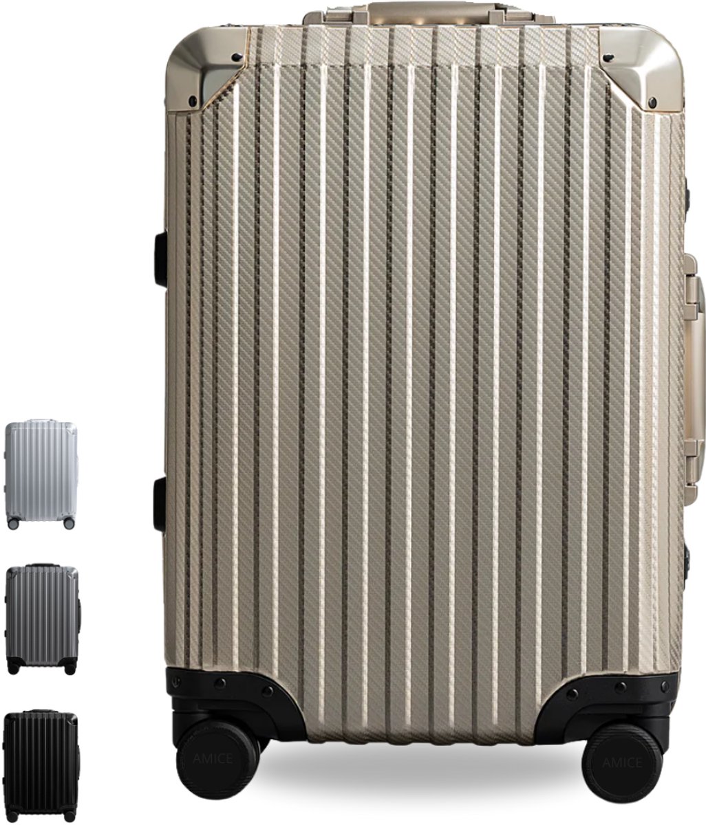 AMICE Florence ruimbagage aluminium koffer 68 Liter - 68x43x24 - Veilig met 2 TSA-code sloten - Ritsloos design en spinner wielen - Lichtgewicht koffer - Champagne