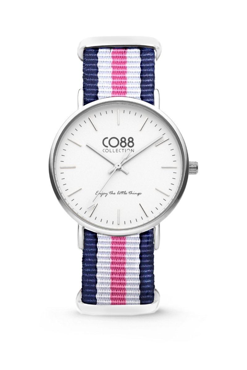 CO88 Collection 8CW-10029 - Horloge - nato nylon - blauw/wit/roze - 36 mm