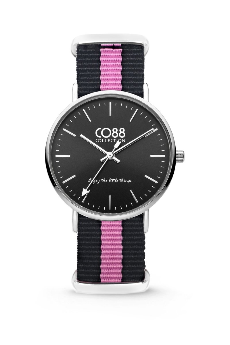 CO88 Collection - 8CW-10034 - Horloge - nato nylon - zwart/roze - 36 mm