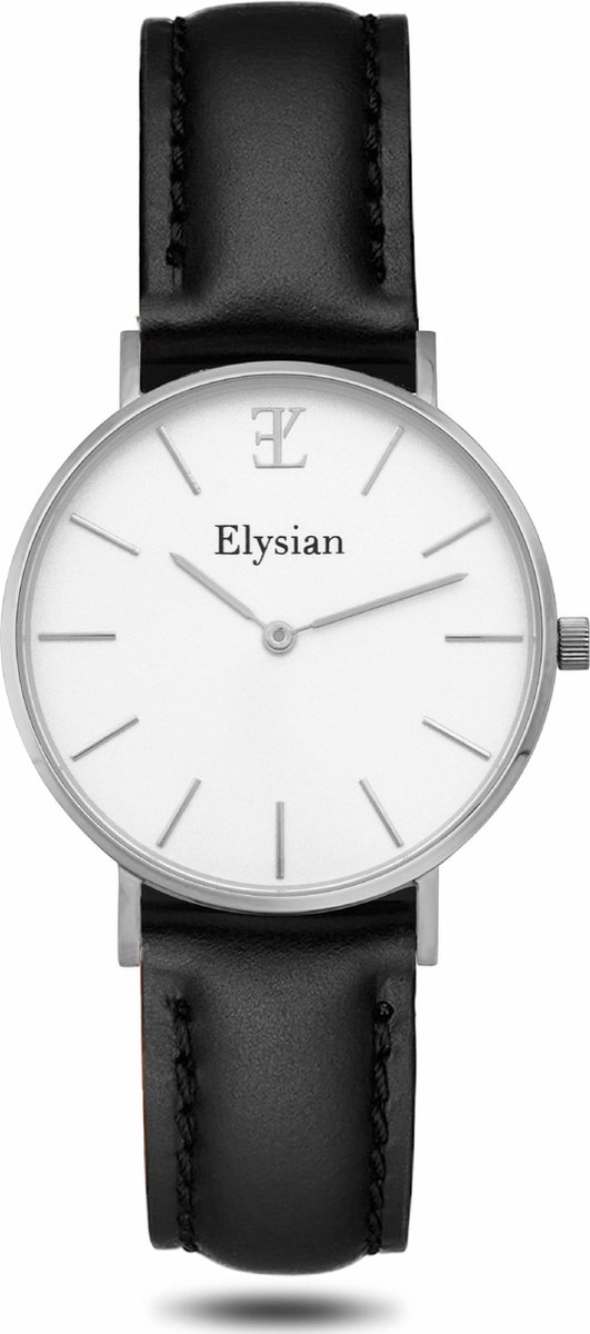 Elysian Horloge Dames Zilver - 36mm - Leren Band - 5ATM Waterdicht - Cadeau voor vrouw