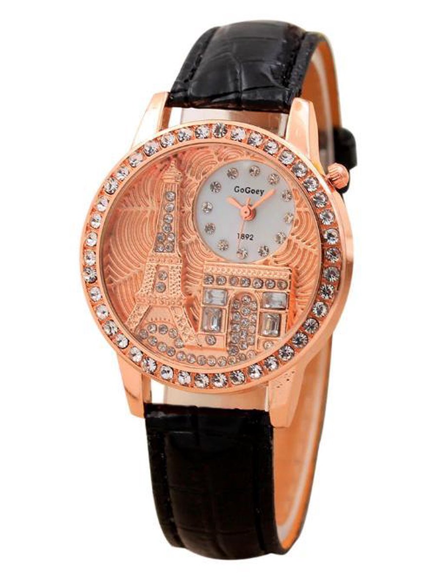 Hidzo Horloge Parijs - Ø 38 mm - Zwart - Kunstleer - In Horlogedoosje