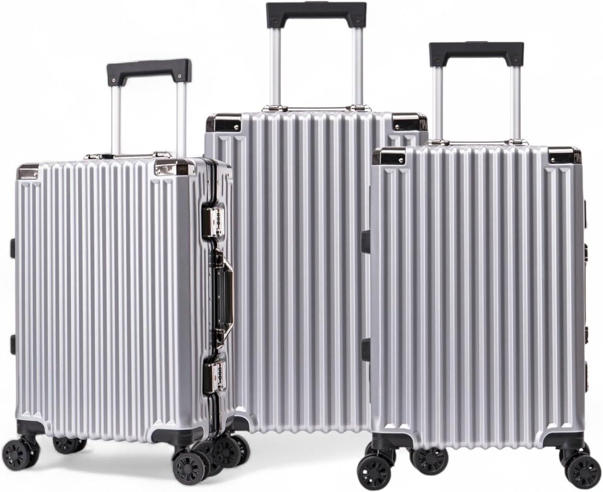 Luxe Koffer Set - Reisbagage Set - Veilig Reizen - TSA Goedgekeurd - 3 Delig - Zilver