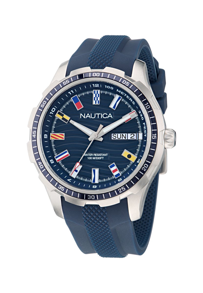 Nautica Nst Everyday Quartz Analoog Horloge Blauw Material 100% Roestvrij Staal & 100% Siliconaarmband 44 mm NAPNSF510, NAPNSF511