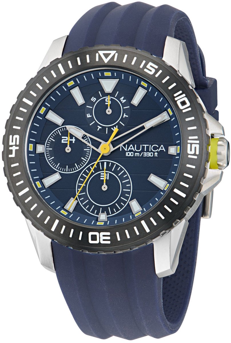 Nautica Nst Quartz Analoog Horloge Blauw Material 100% Roestvrij Staal & 100% Siliconaarmband 44 mm NAPNSF506, NAPNSF509
