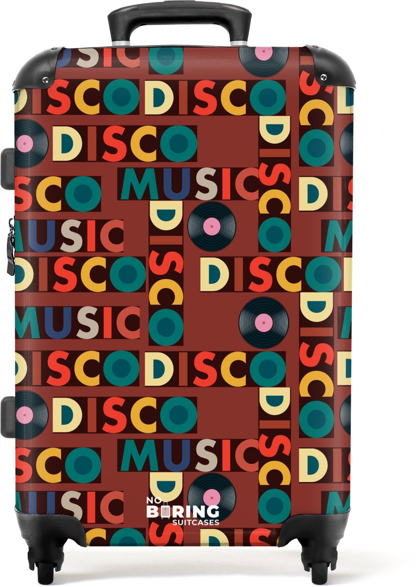 NoBoringSuitcases.com - Grote koffer - Retro disco 70s tekst patroon kleurrijk - Reiskoffer met 4 wielen - Trolley op wieltjes - Rolkoffer groot - 72 liter - Ruimbagage valies 20kg - Valiezen voor volwassenen