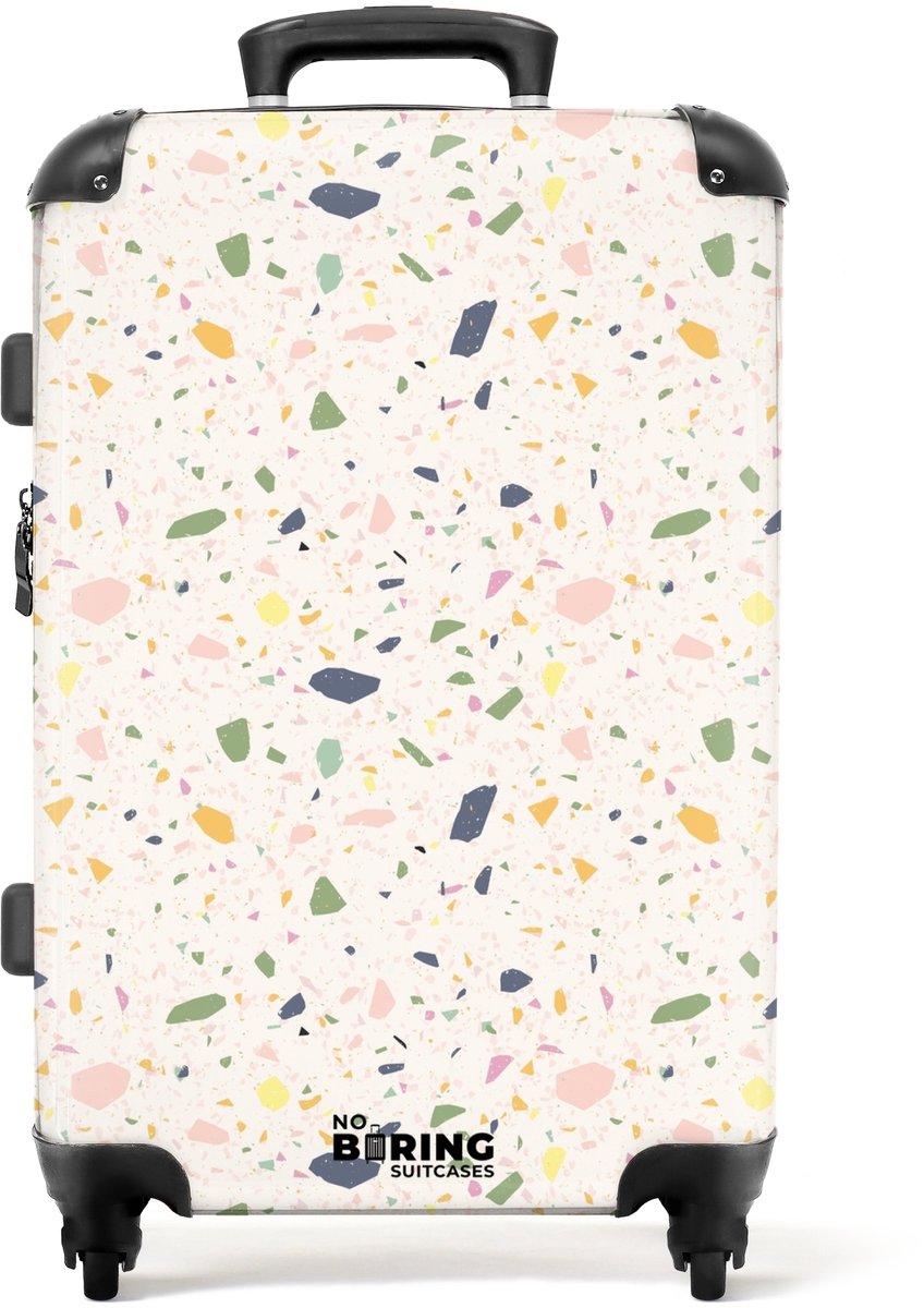 NoBoringSuitcases.com - Grote koffer - Terrazzo patroon veelkleurig confetti - Kinderkoffer geschikt voor jongen en meisjes - Reiskoffer met 4 wielen - Trolley op wieltjes - Rolkoffer groot kinderen - 72 liter - Ruimbagage valies 20kg