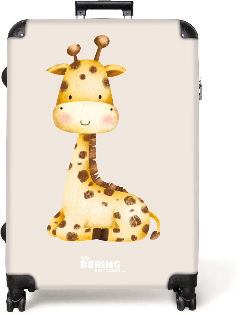 NoBoringSuitcases.com® - Koffer groot - Reiskoffer lichtgewicht - Liggende giraffe illustratie op beige achtergrond - Rolkoffer met 4 wielen - Grote trolley XL - 98 liter bagage