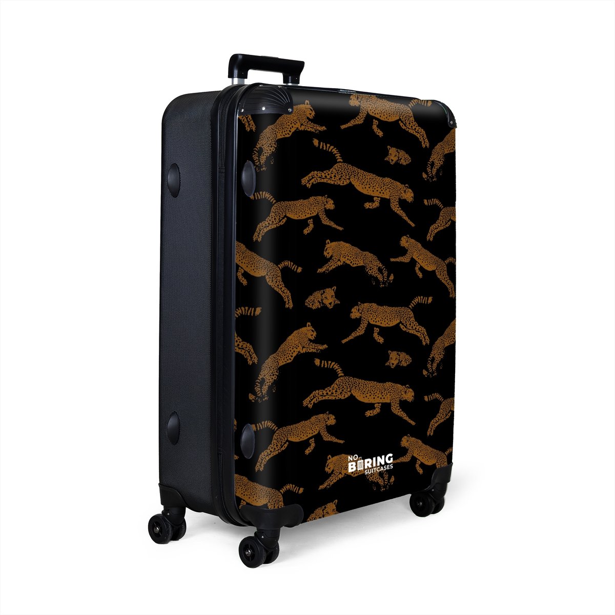 NoBoringSuitcases.com® - Koffer groot - Reiskoffer lichtgewicht - Zwart met panters - Rolkoffer met 4 wielen - Grote trolley XL - 98 liter bagage