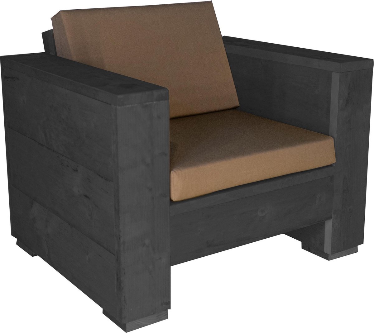 Outside Meubelen | Tuinbank steigerhout | eenpersoons bank | Zwart  | Taupe kussens | Tuinbankje | Tuinmeubelen | Loungeset