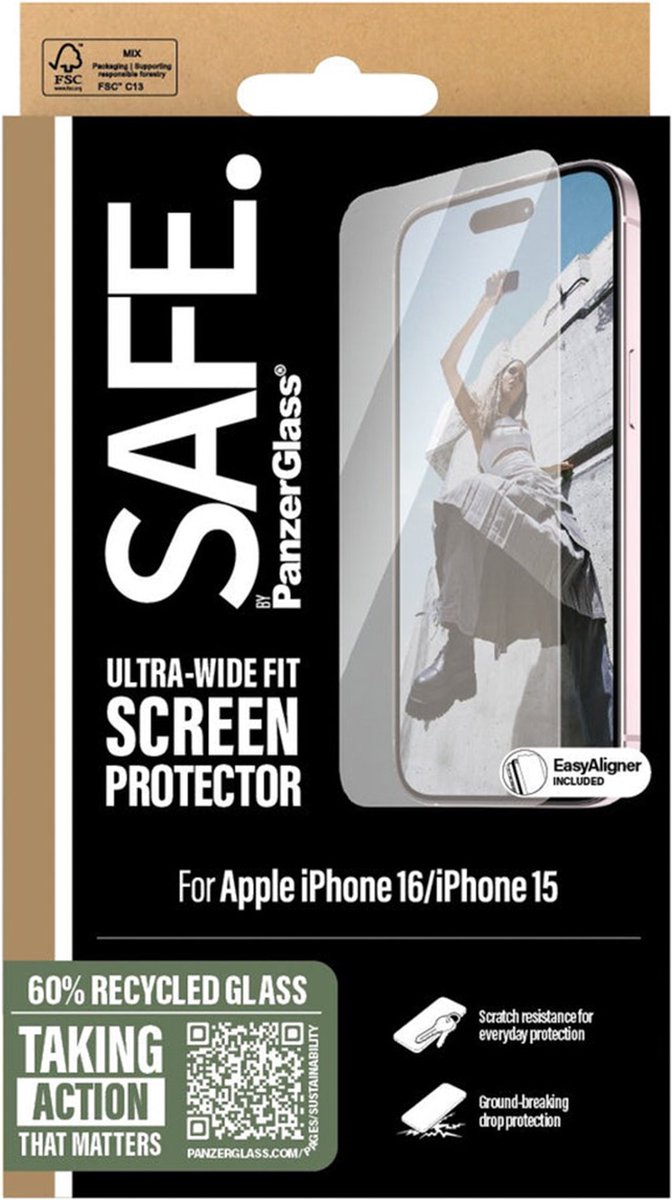 SAFE by PanzerGlass Ultra-Wide Fit Screenprotector voor de Apple iPhone 16
