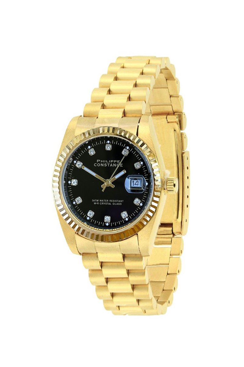PHILIPPE CONSTANCE "LARGE SERRATED GOLD" STONES BLACK