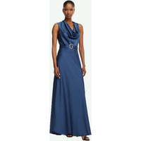 satijnen jurk met riem vrouw blauw helder