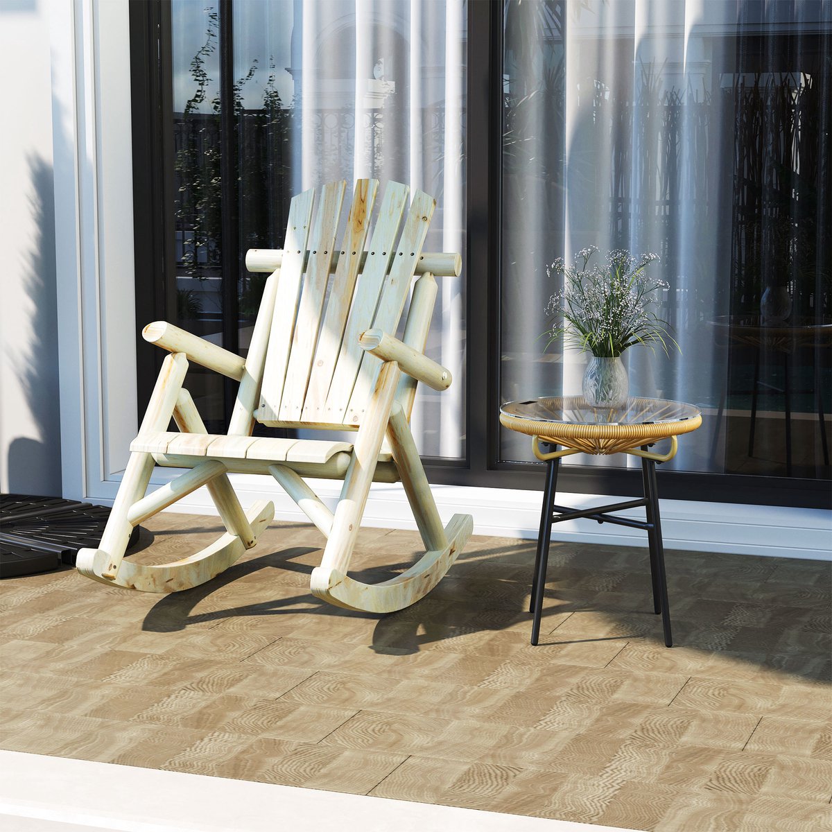 STILVORA Schommelstoel - Ergonomische Zitvorm Met Hoge Rugleuning - Voor Woonkamer Tuin Terras En Balkon - Hout Naturel - 96x66x98 Cm