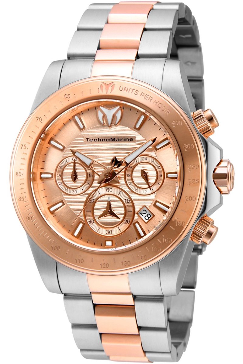 TechnoMarine Manta TM-219007 Heren Horloge - Waterdicht - Analoog - Quartz Uurwerk - Roestvrij Staal met rosegouden Wijzerplaat - 42mm