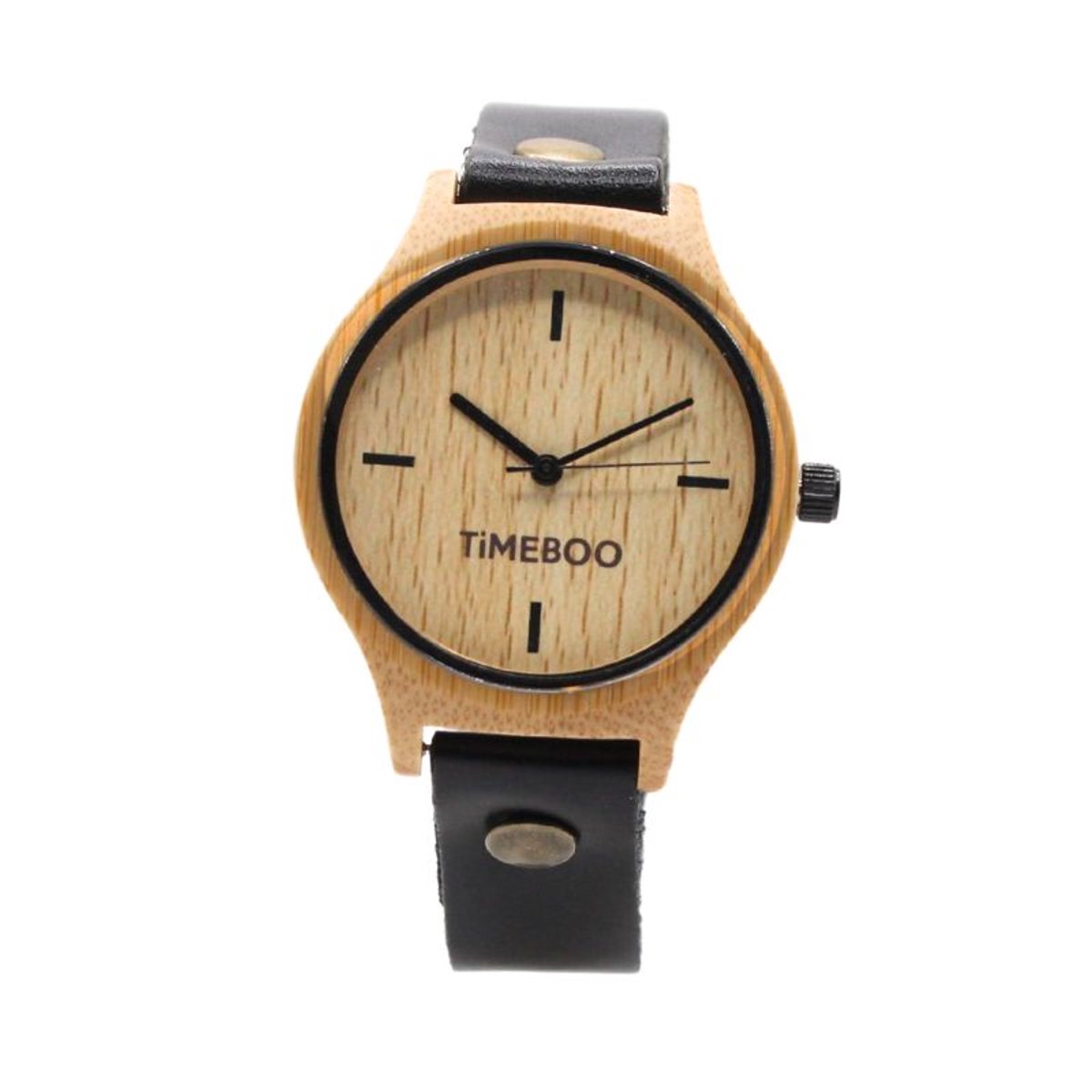 Timeboo horloge Twist | Bamboe houten horloge | dames - leer - Black - zonder cijfers