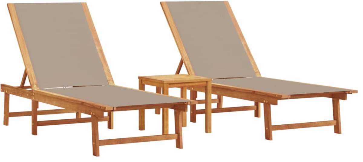 vidaXL Ligbedden met Tafel - Acaciahout - Set van 2 Ligbed - Lounge Stoel - Tuinset - Acacia Hout - Textiel