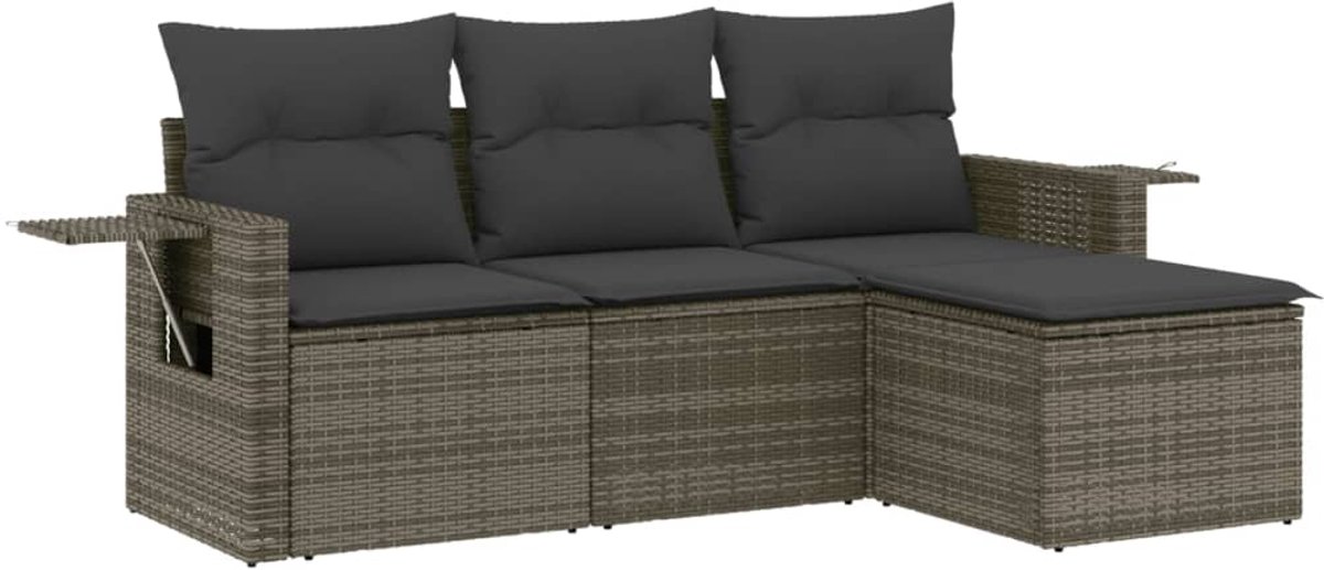 vidaXL Loungeset - Loungesets - Tuinset - Tuinbank - 4-delige Loungeset met kussens poly rattan grijs