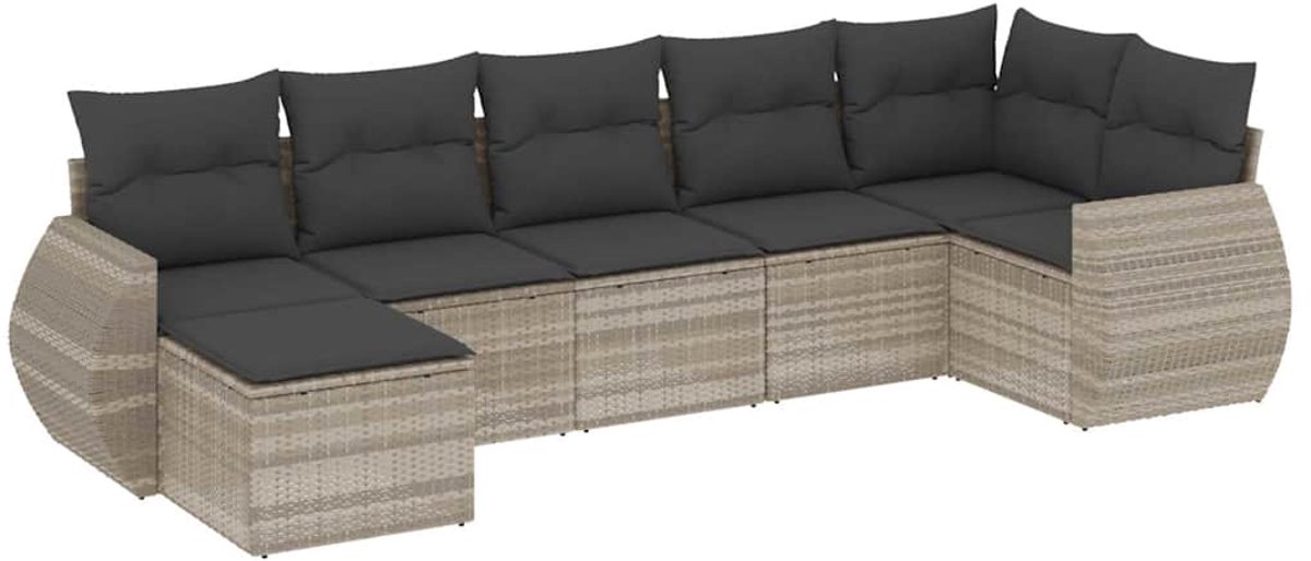 vidaXL Loungeset - Loungesets - Tuinset - Tuinbank - 7-delige Loungeset met kussens poly rattan lichtgrijs