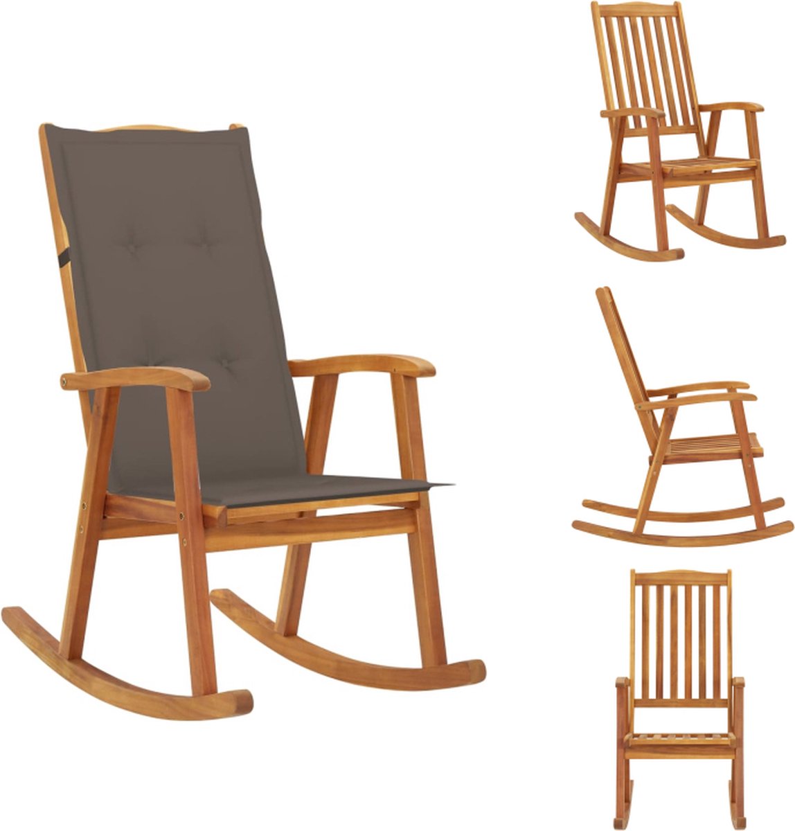 vidaXL Schommelstoel - Schommelstoelen - Fauteuil - Fauteuils - Schommelstoel met kussens massief acaciahout