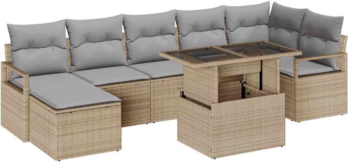 vidaXL - Tuinbank - Set - met - kussen - 8 - pcs - beige - en - lichtgrijs